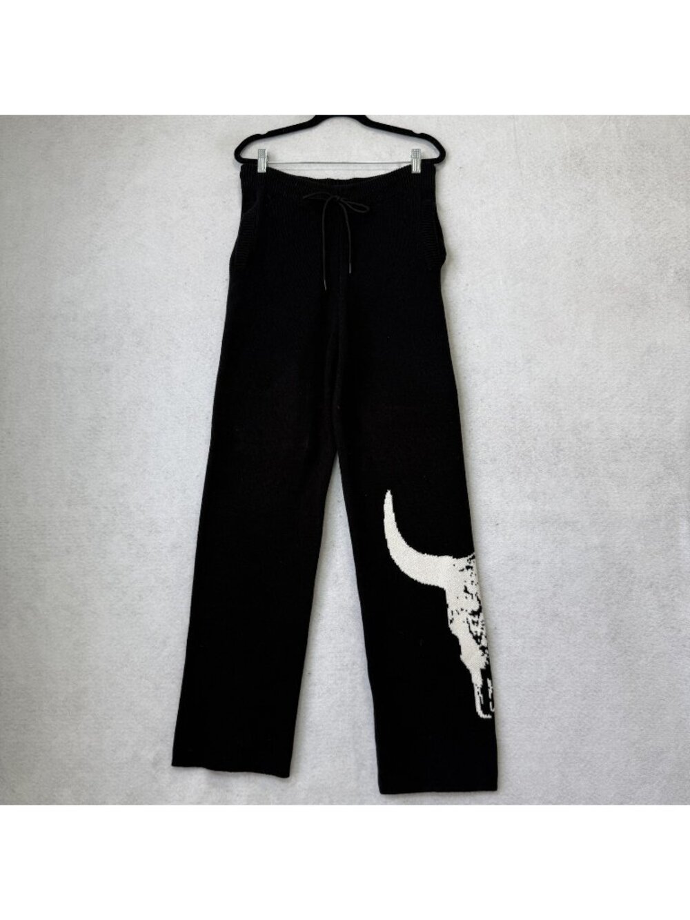 Keiser Clark Sweatpants Womens Medium Black Knit Bull Skull Graphic Cowboy